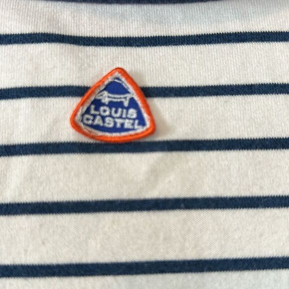 Louis Castel Golf Striped Navy and White with designer patches polo Size S - Picture 5 of 6